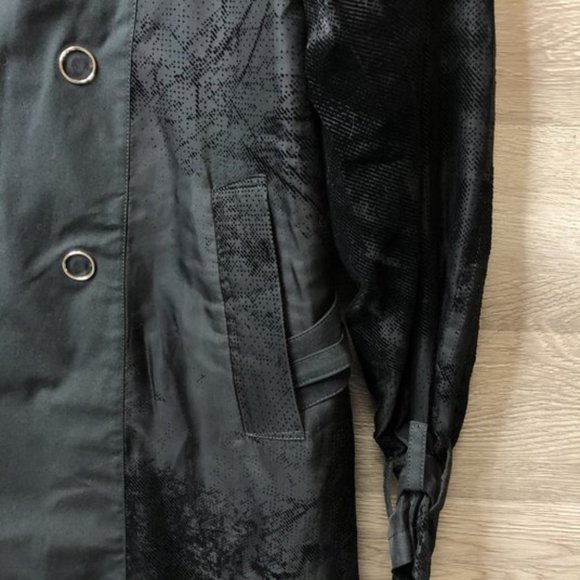 Taakk Mens Small Black Mesh Layered Trench Coat - Picture 4 of 8